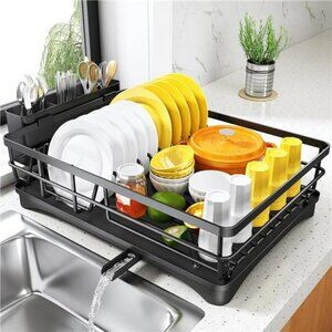 Large dish drying rack with drainboard utensil holder rustproof kitchen counter